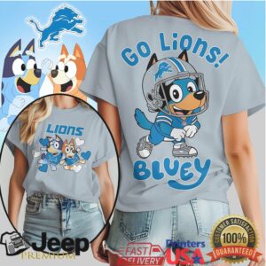 Bluey Style Detroit Lions Football Fan T Shirt Go Lions Dog Design