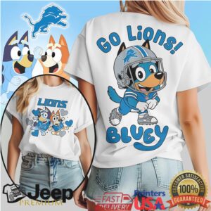 Bluey Style Detroit Lions Football Fan T Shirt Go Lions Dog Design