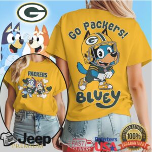 Bluey Style Green Bay Packers Football Fan T Shirt Go Packers Dog Design