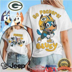 Bluey Style Green Bay Packers Football Fan T Shirt Go Packers Dog Design