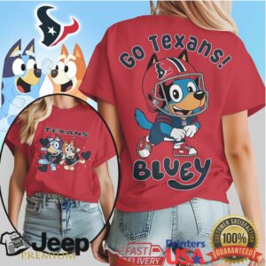 Bluey Style Houston Texans Football Fan T Shirt Go Texans Dog Design