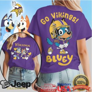 Bluey Style Minnesota Vikings Football Fan T Shirt Go Vikings Dog Design