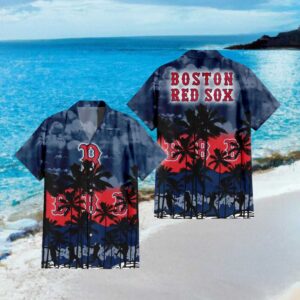 Boston Red Sox MLB Hawaiian Shirt Navy & Red Tropical Palm Fan Apparel