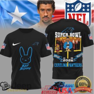 Carolina Panthers Official NFL Bad Bunny Super Bowl 3D Shirt Carolina Panthers Official NFL Bad Bunny Super Bowl 3D Shirt