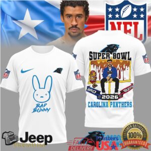 Carolina Panthers Official NFL Bad Bunny Super Bowl 3D Shirt