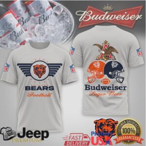 Chicago Bears Budweiser Lager Beer Logo Collaboration Tee Chicago Bears Budweiser Lager Beer Logo Collaboration Tee