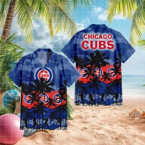 Chicago Cubs MLB Hawaiian Shirt Royal Blue Sunset Beach Design