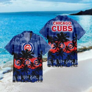 Chicago Cubs MLB Hawaiian Shirt Royal Blue Sunset Beach Design