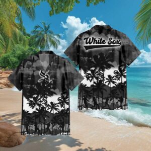 Chicago White Sox MLB Hawaiian Shirt Black & Grey Monochrome Tropical Print Chicago White Sox MLB Hawaiian Shirt Black & Grey Monochrome Tropical Print