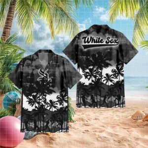 Chicago White Sox MLB Hawaiian Shirt Black & Grey Monochrome Tropical Print