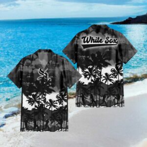 Chicago White Sox MLB Hawaiian Shirt Black & Grey Monochrome Tropical Print