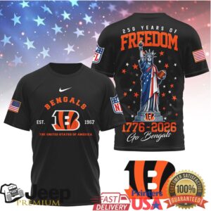 Cincinnati Bengals 250 Years of Freedom 1776 2026 Patriotic NFL T Shirt Cincinnati Bengals 250 Years of Freedom 1776 2026 Patriotic NFL T Shirt