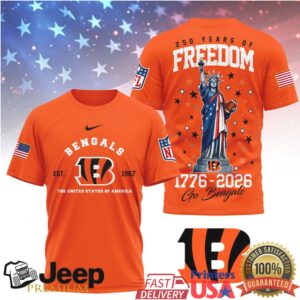 Cincinnati Bengals 250 Years of Freedom 1776 2026 Patriotic NFL T Shirt