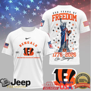 Cincinnati Bengals 250 Years of Freedom 1776 2026 Patriotic NFL T Shirt