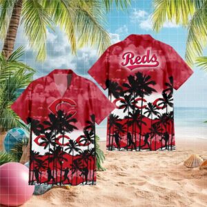 Cincinnati Reds MLB Hawaiian Shirt Red Tropical Palm & Baseball Player Pattern