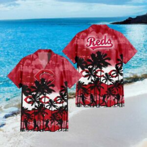 Cincinnati Reds MLB Hawaiian Shirt Red Tropical Palm & Baseball Player Pattern
