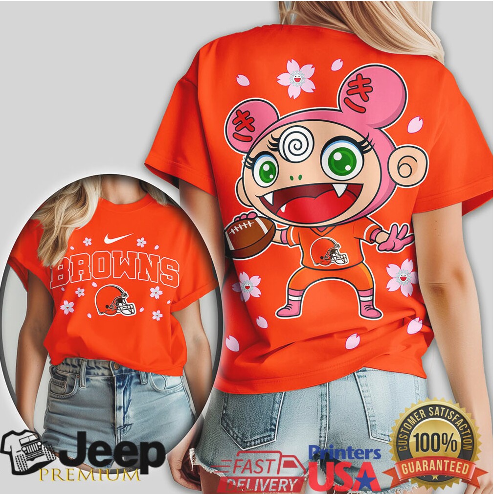 Cleveland Browns Anime Mascot Cherry Blossom Tshirt Cleveland Browns Anime Mascot Cherry Blossom Tshirt