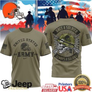 Cleveland BrownsOfficial NFL Once A Soldier Always A Soldier 3D Shirt