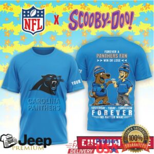 Custom Name Carolina Panthers x Scooby Doo Forever Fan Blue T Shirt