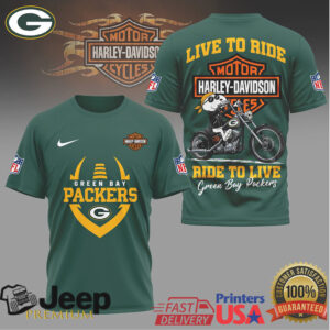 Green Bay Packers Official NFL Snoopy Harley Davidson 3D Shirt