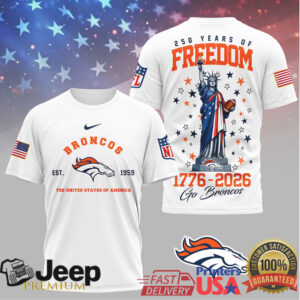 Denver Broncos 250 Years of Freedom 1776 2026 Liberty Football T Shirt