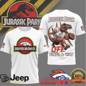 Denver Broncos Jurassic Park Style Life Finds A Way T Rex T Shirt