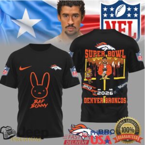 Denver Broncos Official NFL Bad Bunny Super Bowl 3D Shirt Denver Broncos Official NFL Bad Bunny Super Bowl 3D Shirt