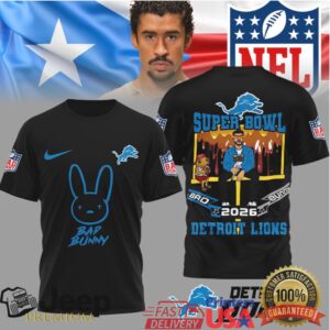 Detroit Lions Official NFL Bad Bunny Super Bowl 3D Shirt Detroit Lions Official NFL Bad Bunny Super Bowl 3D Shirt