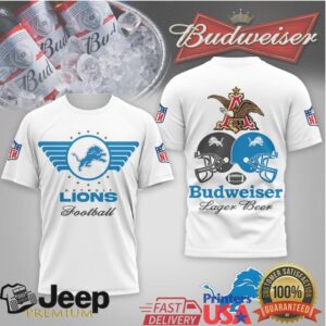 Detroit Lions x Budweiser Football Lager Beer Blue Theme T Shirt Detroit Lions x Budweiser Football Lager Beer Blue Theme T Shirt
