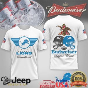Detroit Lions x Budweiser Football Lager Beer Blue Theme T Shirt