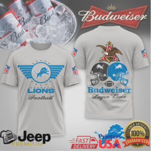 Detroit Lions x Budweiser Football Lager Beer Blue Theme T Shirt