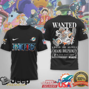 Miami Dolphins Official NFL Wanted Monkey D Luffy 3D Shirt Miami Dolphins Official NFL Wanted Monkey D Luffy 3D Shirt