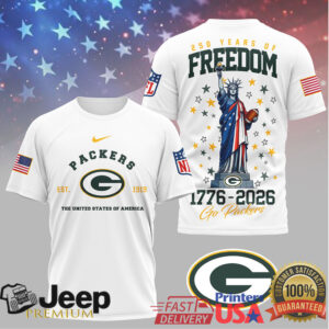 Green Bay Packers 250 Years of Freedom 1776 2026 Patriotic T Shirt