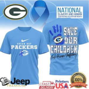 Green Bay Packers Save Our Children End Human Trafficking Blue Tshirt