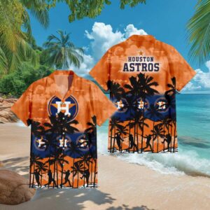 Houston Astros MLB Orange Horizon Palm Tree Hawaiian Shirt Houston Astros MLB Orange Horizon Palm Tree Hawaiian Shirt