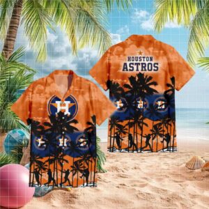 Houston Astros MLB Orange Horizon Palm Tree Hawaiian Shirt