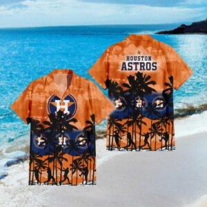 Houston Astros MLB Orange Horizon Palm Tree Hawaiian Shirt