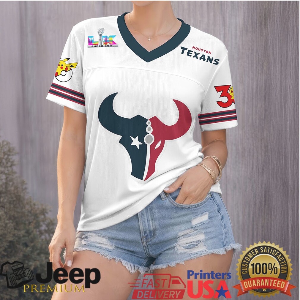 Houston Texans Official Super Bowl x Pokemon 30th Anniversary V neck Baseball Jersey Houston Texans Official Super Bowl x Pokemon 30th Anniversary V neck Baseball Jersey