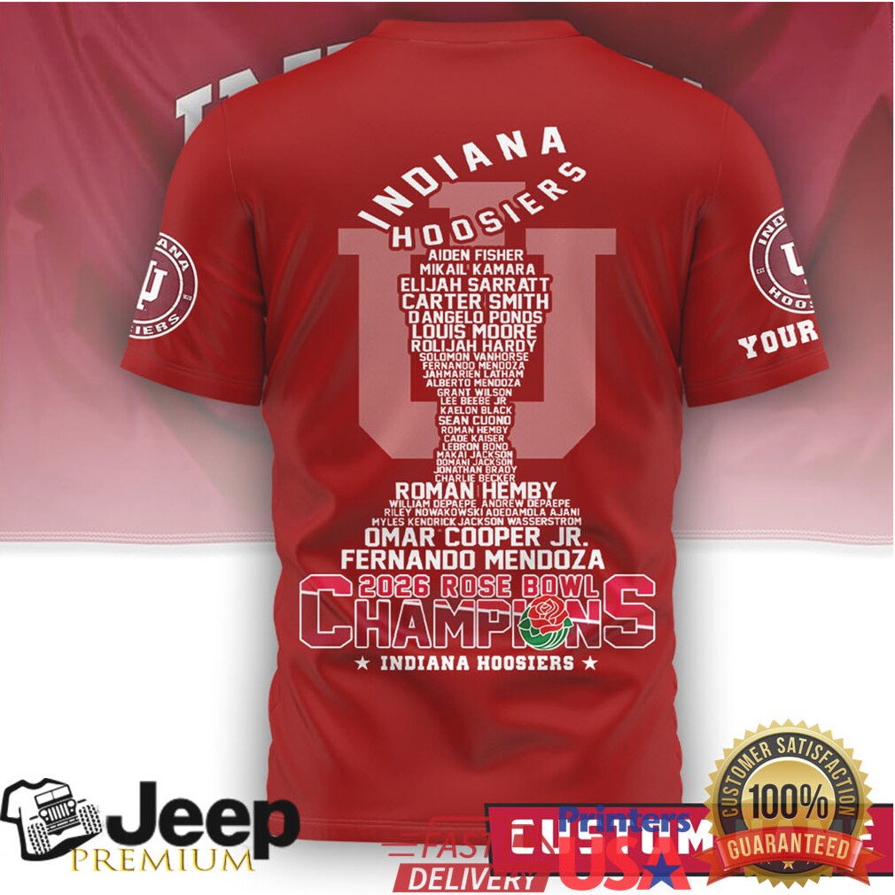 Indiana Hoosiers 2026 Rose Bowl Champions Custom Name T Shirt Indiana Hoosiers 2026 Rose Bowl Champions Custom Name T Shirt