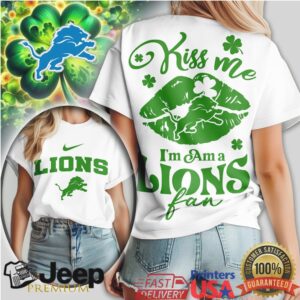Kiss Me I’M A Lions Fan St. Patrick'S Day Detroit Football Tshirt