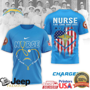 Los Angeles Chargers Official NFL Army Nurse Corps 125th Anniversary 3D Shirt