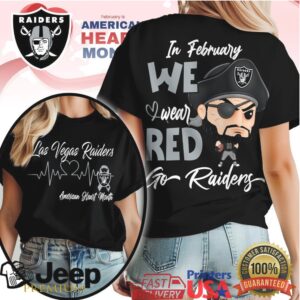 Las Vegas Raiders American Heart Month Apparel Raiders Fan Red Ribbon Tee