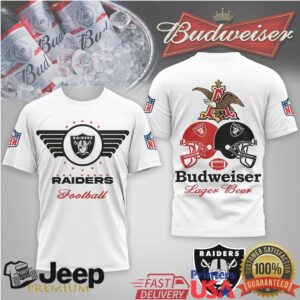 Las Vegas Raiders x Budweiser Lager Beer Shield Logo T Shirt