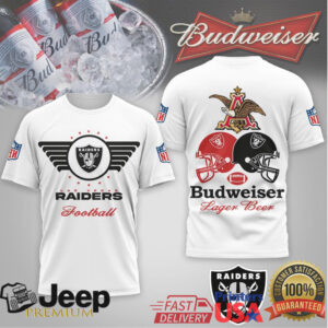 Las Vegas Raiders x Budweiser Lager Beer Shield Logo T Shirt