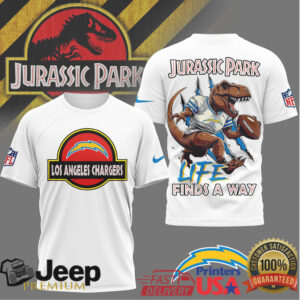 Los Angeles Chargers x Jurassic Park Dinosaur Football Mashup T Shirt