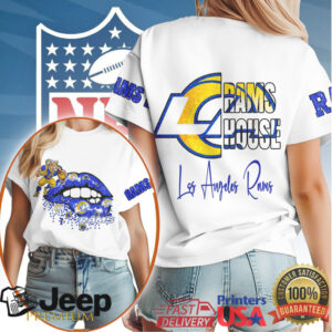 Los Angeles Rams Rams House Glitter Lips Blue & Gold Fan T Shirt