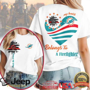 Miami Dolphins Official NFL My Heart Belongs To A Firefighter T shirt