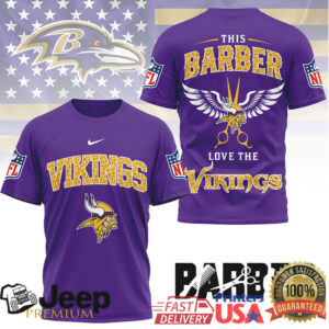Minnesota Vikings Official NFL Barber Fan 3D Shirt