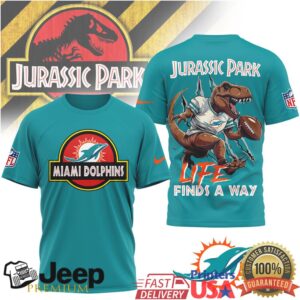 Miami Dolphins Jurassic Park Style Life Finds A Way T Rex T Shirt