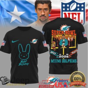 Miami Dolphins Official NFL Bad Bunny Super Bowl 3D Shirt Miami Dolphins Official NFL Bad Bunny Super Bowl 3D Shirt